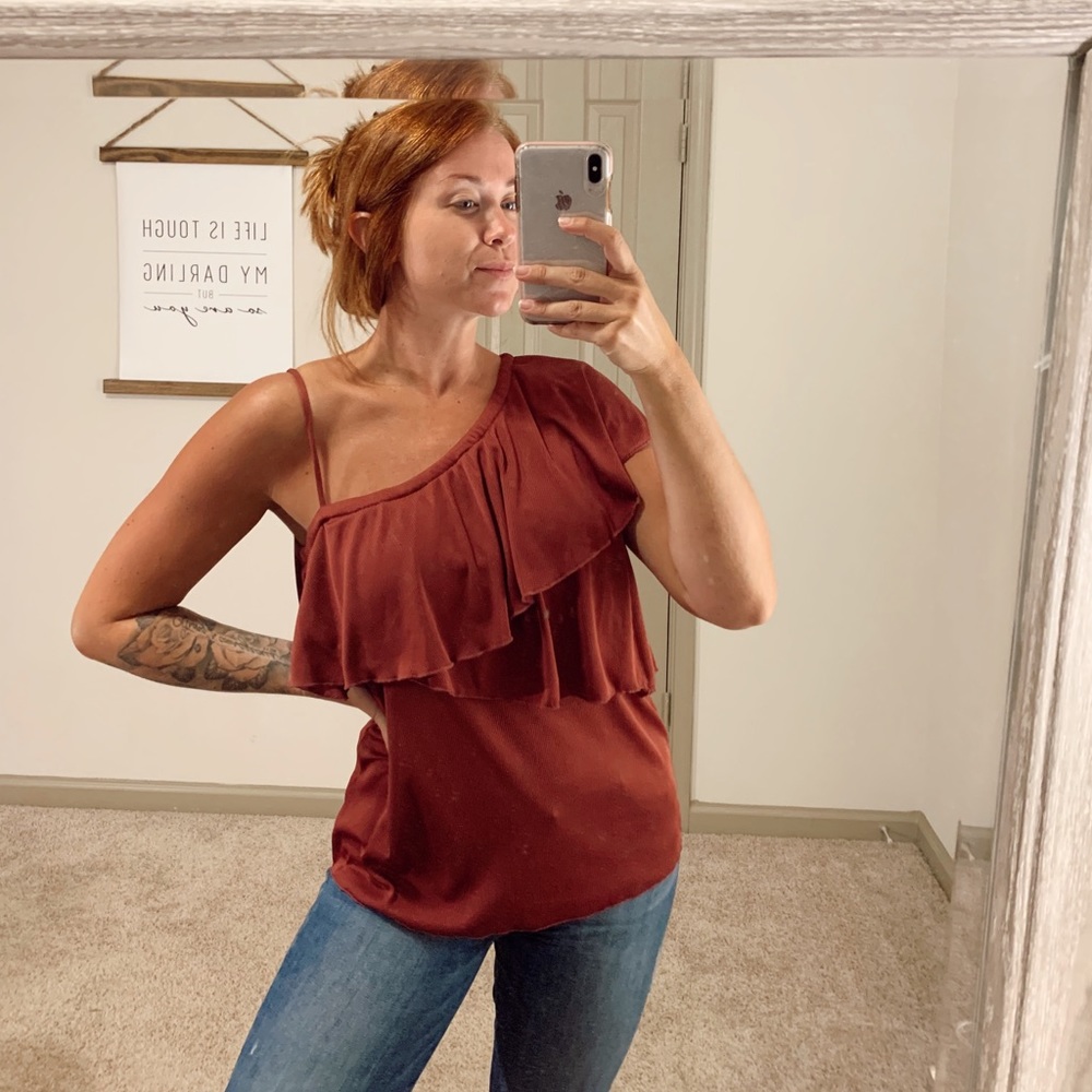 One Shoulder Mauve Top